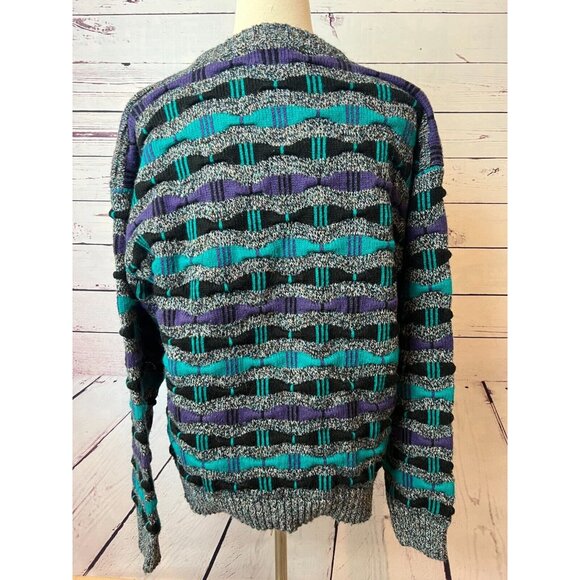 Concrete Mix Sweater‎ Pullover Large 3D Chunky Knit Striped Vintage 80s Textured - Picture 4 of 9